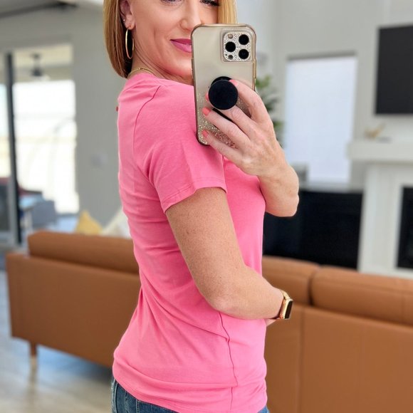 Culture Code - V-Neck Slim Short Sleeve Top In Pink - SHIPS IN 24 HOURS - Picture 2 of 2